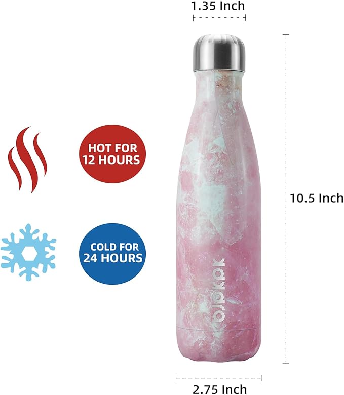 BJPKPK Insulated Water Bottles 17oz Stainless Steel Sports Water Bottles Keep Cold for 24 Hours and Hot for 12 Hours,BPA Free,Marble Blossom