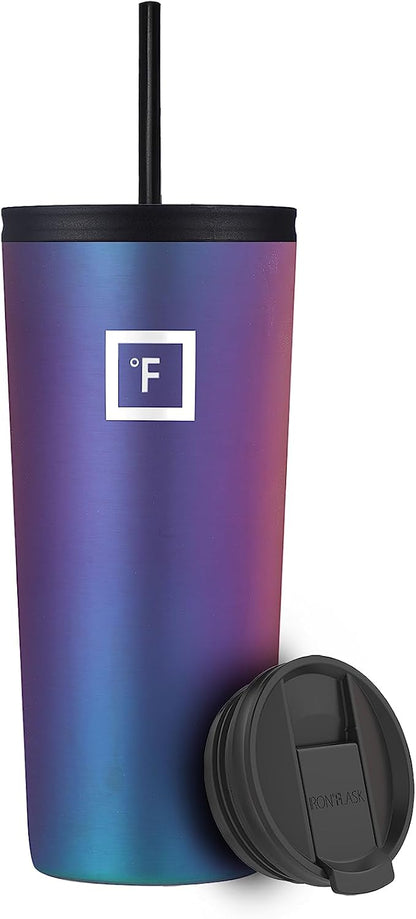 IRON °FLASK Classic Tumbler - Vacuum Insulated Stainless Steel Water Bottle, Double Walled, Drinking Cup, Insulated Travel Mug (Aurora, 24 oz Solid Lid)