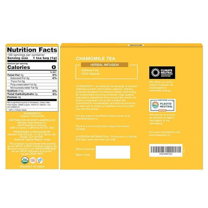 HANDPICK, Organic Chamomile Tea Bags (100 Herbal Tea Bags) Caffeine Free| Premium Floral Chamomile Herbal Tea in Eco-Conscious Teabags | Direct from Source