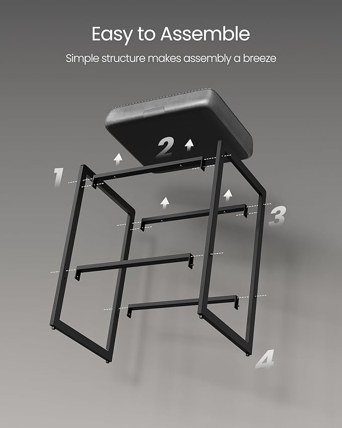 VASAGLE EKHO Collection - Bar Stools Set of 2, Counter Height Bar Stools, Synthetic Leather with Stitching, Mid-Century Modern Counter Stools, 26-Inch Tall, Kichen Home Bar Dining Room, Dove Gray