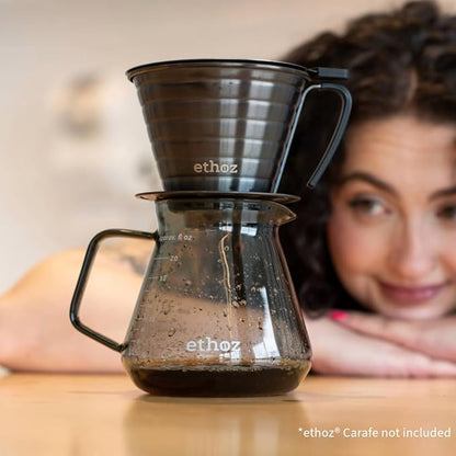 Ethoz® Pour Over Coffee Maker – Sustainable Stainless Steel Pour Over with Built-In Reusable Filter, Flat/Convex Bottom for Even Extraction, Eco-Friendly Design, Precision Anywhere Brewing