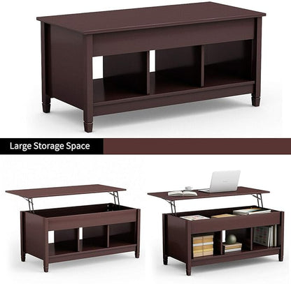 DORTALA Lift Top Coffee Table, Wood Cocktail Table w/Hidden Compartment & Lower Storage Shelves, Wood Laptop Table, Lift Tabletop Home Furniture for Living Room, Guest Room, Office, Espresso