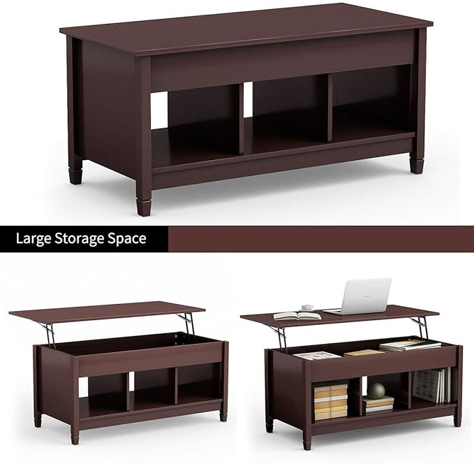 DORTALA Lift Top Coffee Table, Wood Cocktail Table w/Hidden Compartment & Lower Storage Shelves, Wood Laptop Table, Lift Tabletop Home Furniture for Living Room, Guest Room, Office, Espresso