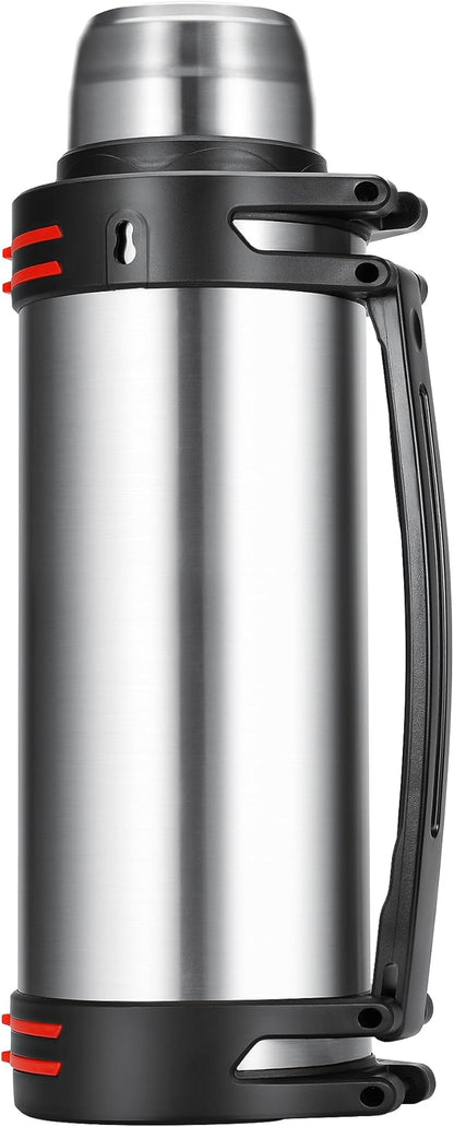 Large Thermosflask- 202oz Stainless Steel Insulated Bottle for Travel with BPA Free Cup - 6L Oversized Vacuum Insulated Thermoses with Handle and Strap for Hot & Cold Drinks(Silver)