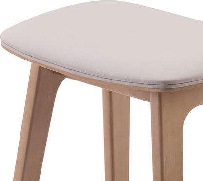 Plank+Beam Beryl Counter Height Stool - Mid-Century Modern Rubberwood Bar Stool with Faux Leather Seat, Metal Footrest, Easy Assembly, 2-Pack, Blonde/Sesame