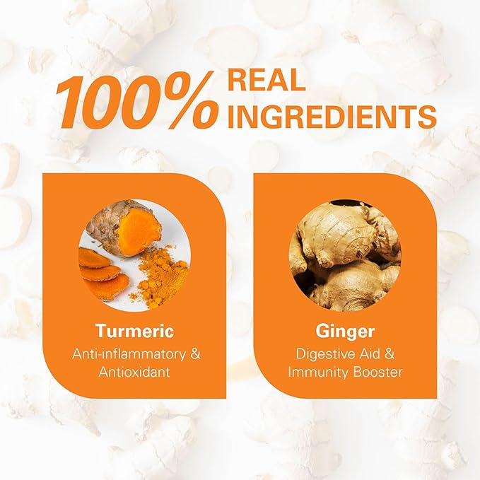 WT WEETEE Turmeric Ginger Tea Bags, 100% Pure Turmeric and Ginger Root Herbal Blend Savory & Spicy, Natural Caffeine-free Spice Tea