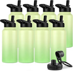 Load image into Gallery viewer, DOMICARE 32 oz Insulated Water Bottle Bulk, Vacuum Insulated Stainless Steel Sports Water Bottle with Straw Lid &amp; Spout Lid, Leakproof, Reusable - Travel, Camping, Bike, Green Gradient (8 Pack)