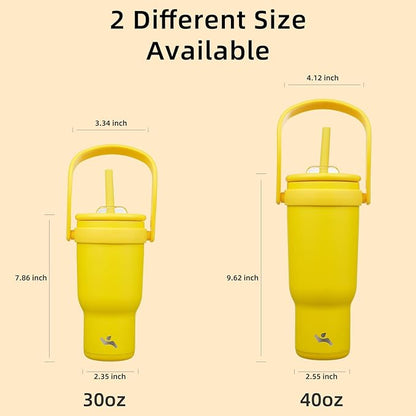 30 oz Tumbler with Side Handle, Insulated Water Bottle with Straw and 2 in 1 Lid, Stainless Steel Cup Travel Coffee Mug for Sports Office Gym,Yellow