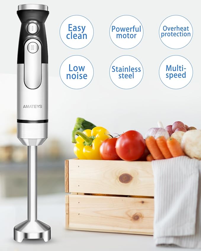 Immersion Blender Handheld,700W Hand Mixer Infinitely Variable Speeds,Multi-function Stainless Steel Stick Electric Kitchen Smoothie Blender with Detachable Whisk, Milk Frother,for Soup Puree