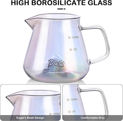 Bincoo Pour Over Coffee Maker Set with Dripper Size 01,Borosilicate Glass Coffee Server 400ML with Paper Filter,Pour Over Coffee Dripper Carafe for Home Cafe Restaurant Camping