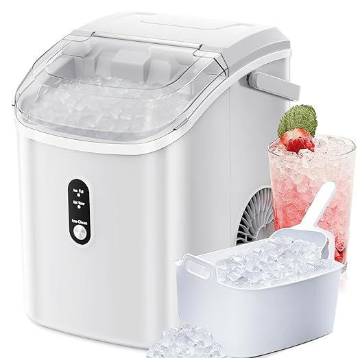 Antarctic Star Countertop Ice Maker with Soft Chewable Pellet Ice, 34lbs/24Hrs, One-Click Operation, Self-Cleaning Portable Peddle Ice Machine with Ice Scoop for Kitchen,Office,Bar,RV (White)