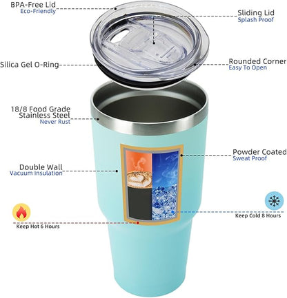 BJPKPK 30oz Stainless Steel Tumbler Color Block Insulated Tumblers Cup with Lid and Straw, Double Walled Travel Coffee Mug,Mint
