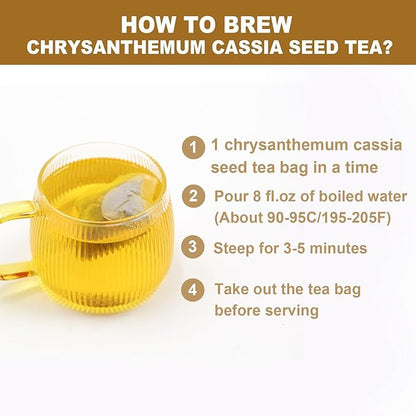 FullChea - Chrysanthemum Cassia Seed Tea Bag, 30 Pcs Teabags for Liver Detox Cleanse 5.29oz / 150g - Burdock Root, Goji Berries, Osmanthus, Dandelion, Licorice, Barley Chinese Herbal Tea