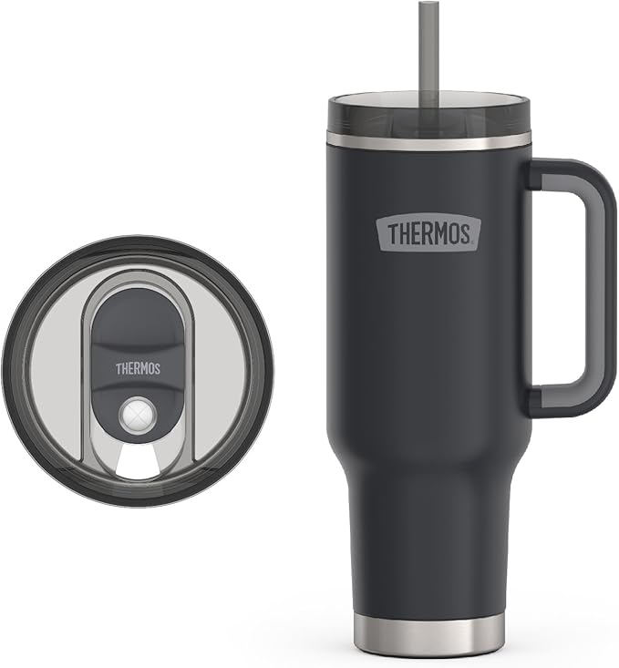 THERMOS Stainless Steel Cup Holder Mug - 40 Ounce, Granite - Insulated Tumbler with Lid and Straw, Plus Leak-Resistant Slide Lock