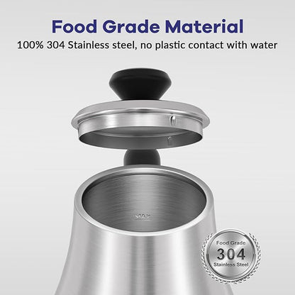 Mecity Electric Gooseneck Kettle With LCD Display Automatic Shut Off Retro Coffee Kettle Temperature Control Hot Water Boiler to Pour Over Tea, 1200 Watt Quick Heating Tea Pot, 0.8L, Stainless Steel