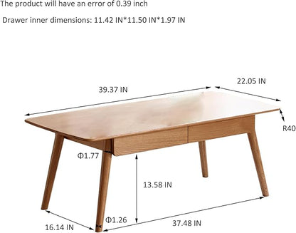 Solid Wood Coffee Table with Drawers - 100% North American FAS Grade Oak, Traditional Mortise and Tenon Craftsmanship, Low Table for Living Room & Home Office Eco-Friendly Finish