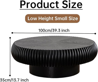Round Coffee Table 39.3" Modern Black Fluted Coffee Table Low Round Drum Pedestal Coffee Tables for Living Room Farmhouse (Black 39.3 inch)
