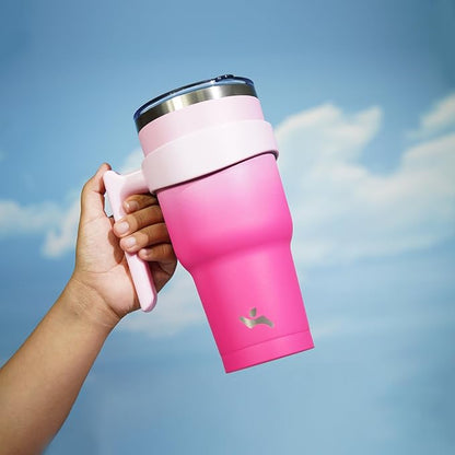 30 oz Tumbler with Handle and 2 Straw 2 Lid, Insulated Water Bottle Stainless Steel Vacuum Cup Reusable Travel Mug, Cherry