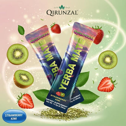 Yerba Mate Sticks Tea Powder - Strawberry Kiwi Single Serve Sticks - Instant Tea Powder On The Go - Nootropic, Prebiotic & Probiotic Mix with Vitamin B3, B6 & B12 - Sugar-Free - 20 Servings