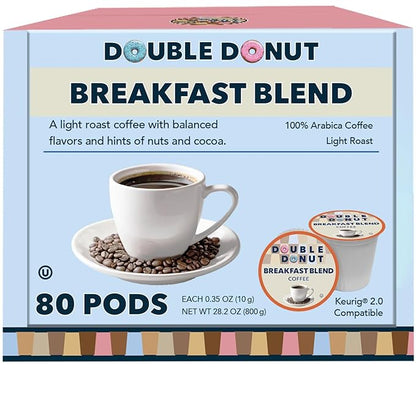 Double Donut Coffee Breakfast Blend Coffee Pods, Light Roast Coffee in Recyclable Single-Serve Pods for Keurig K Cups Brewer Machines, 80 Count Bulk Pack, original version