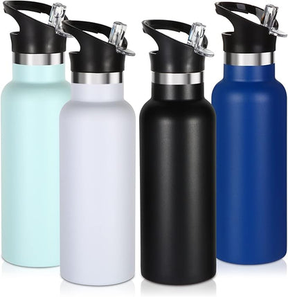 Volhoply 17oz Insulated Water Bottle Bulk 4 Pack,Stainless Steel Kids Water Bottles with Straw Lid,Reusable Metal Water Bottle,Double Wall Vacuum Sports School Flask Keep Hot & Cold (Mix,4 Set)
