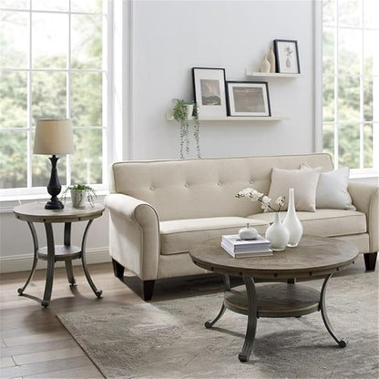 Pemberly Row Transitional Metal and Wood Round Coffee Table in Pewter
