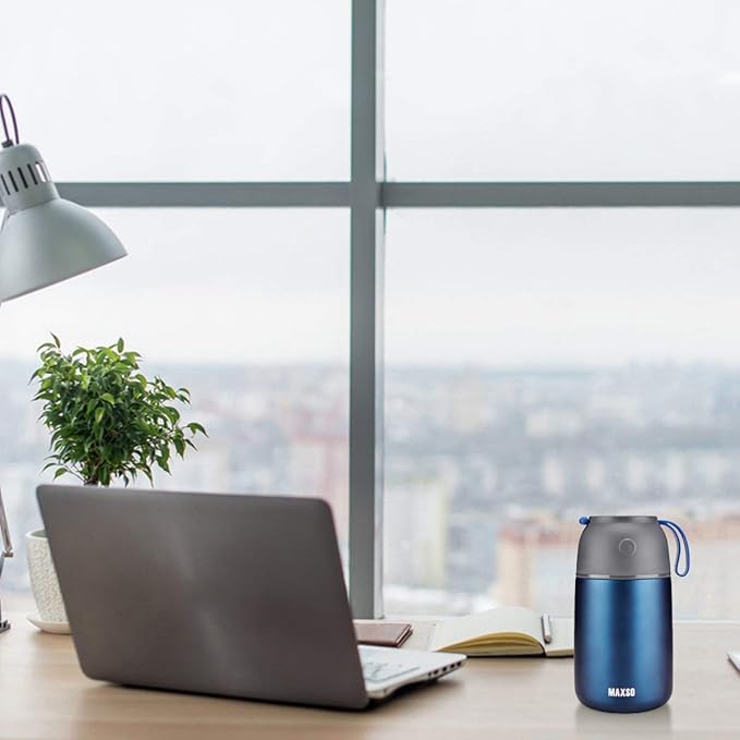 MAXSO 2 Pack Soup Thermo for Hot & Cold Food for Kids Adults, Vacuum Insulated Food Jar Thermal Lunch Containers, Travel Food Flask with Spoon (24 oz,17 oz) (Dark Blue)