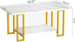 Load image into Gallery viewer, AWQM Marble Coffee Table, Faux Marble Top Rectangular Coffee Table with Gold Metal Frame, 2 Tier Living Room Table for Living Room, Office, Balcony, 40 Inch, White and Gold