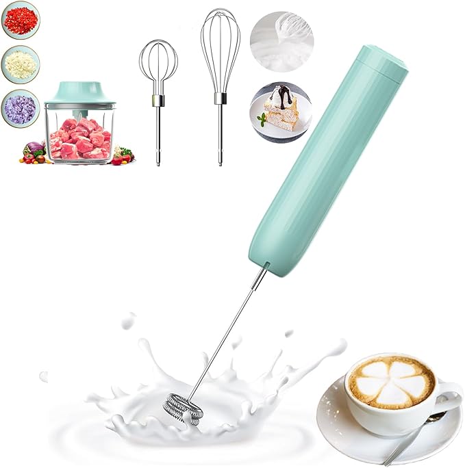 Hand Mixer with Whisk and Forther Wand,Electric Whisk, Milk Frother, Hand Held Mixers,Cordless Hand Mixer, Whisks for Cooking, Mini Mixer,Stirrers Electric,Food Chopper, Baby Food Maker,4-Speed, 10Oz