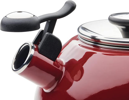 Circulon Enamel on Steel Whistling Teakettle/Teapot With Flip-Up Spout, 2 Quart - Red