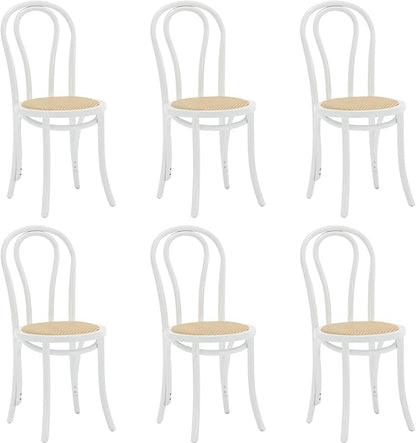 Kmax Vintage Dining Chairs Set of 6, Thonet Soild Wood Rattan Kitchen Chairs Armless French Country Dining Chairs for Wedding Hotel Dessert Shop Cafe, White