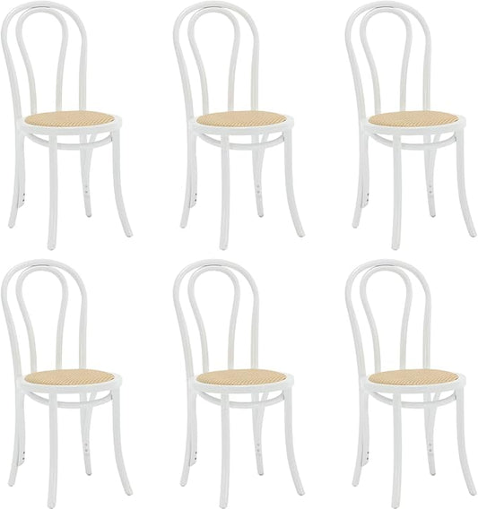 Kmax Vintage Dining Chairs Set of 6, Thonet Soild Wood Rattan Kitchen Chairs Armless French Country Dining Chairs for Wedding Hotel Dessert Shop Cafe, White