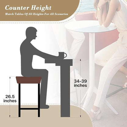 Athena Collection Counter Height Bar Stools Set of 2, 26 Inches Saddle Bar Stools with Leather Upholstered and Metal Legs, Backless Barstools for Counter, Kitchen Island, Dining Room, Mocha
