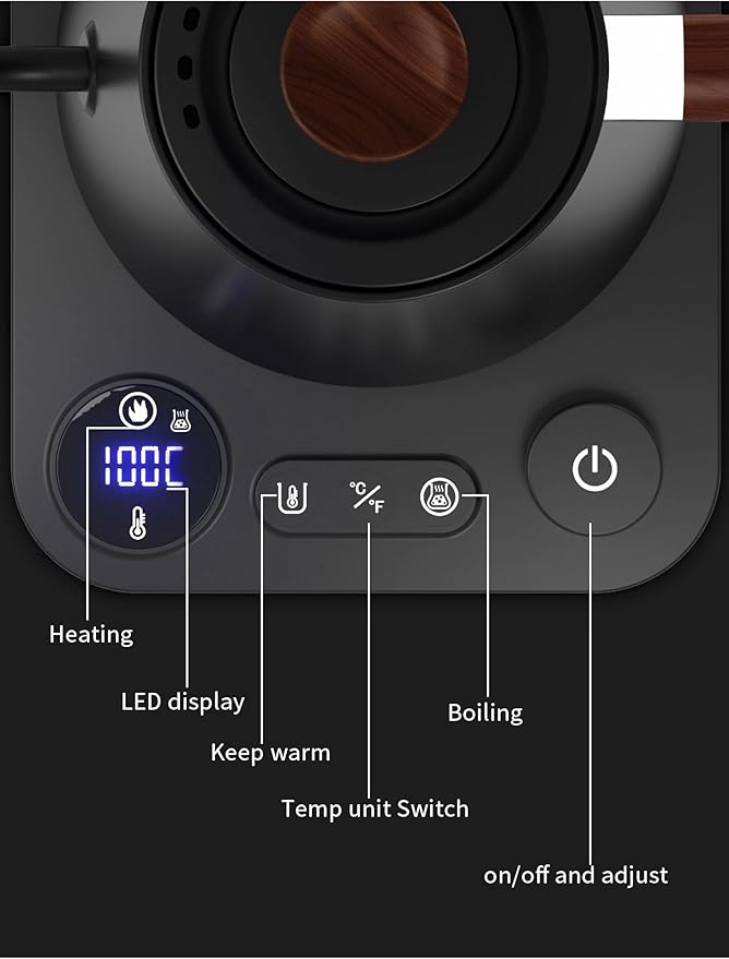 Smart Digital Electric Kettle with Variable Temperature Control, Stainless Steel Inner, 1200W Quick Heating Gooseneck Electric Kettles, Stylish Matte Finish for Coffee & Hot Beverages, 0.9L (Black)