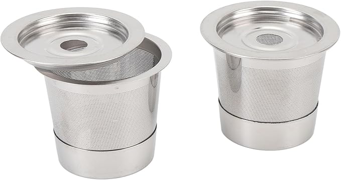 Reusable Coffee Pod, Stainless Steel Coffee Capsule, 304 Food Grade Easy Clean Dense Mesh Filter, Refillable Coffee Pod for Espresso Machine with Lids and Spoon