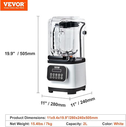 VEVOR Commercial Countertop Blenders with Shield,68 oz Jar Blender Combo, Stainless Steel 9 Speed & 5 Functions, for Shakes, Smoothies, Peree, and Crush Ice, White