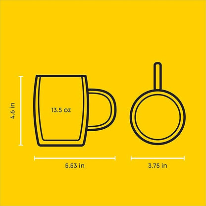 JoyJolt Double Wall Glasses 13.5-Ounce Insulated Mugs Double Walled Glass Cups For Coffee Tea Set of 2