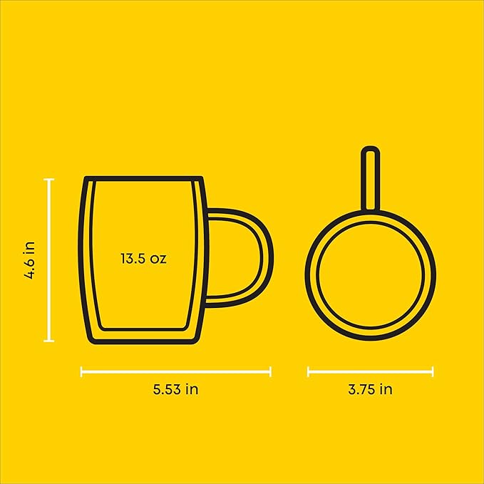 JoyJolt Double Wall Glasses 13.5-Ounce Insulated Mugs Double Walled Glass Cups For Coffee Tea Set of 2