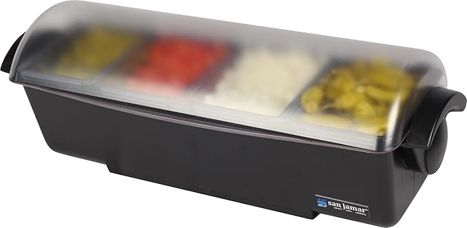 San Jamar Dome Garnish Center 4 Tray with Dome Lid for Kitchen, Bar, and Restaurants, Plastic, 12 Pints, Black