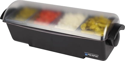 San Jamar Dome Garnish Center 4 Tray with Dome Lid for Kitchen, Bar, and Restaurants, Plastic, 12 Pints, Black