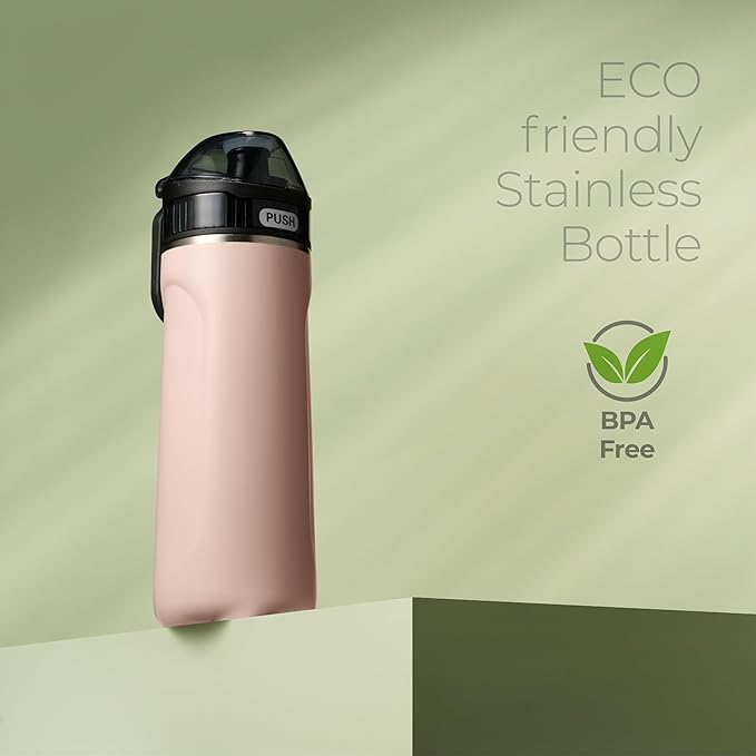 Stainless Steel Water Bottle, 18oz, Peach, Reusable, BPA-Free, Keeps Cold 24hr, Triple Insulated, Leak Proof Straw Lid, Sustainable Material, Hiking