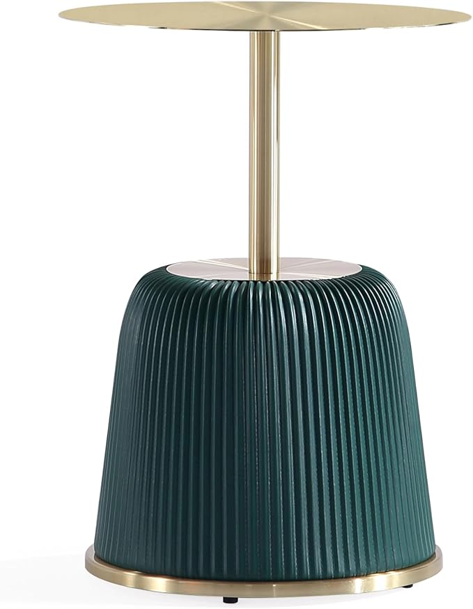 Manhattan Comfort Modern Anderson Coffee Table, 1.0 & 2.0 End Table, Upholstered in Green Leatherette with Ceramic Faux Tabletop and Gold Metal Tabletop- Set of 3