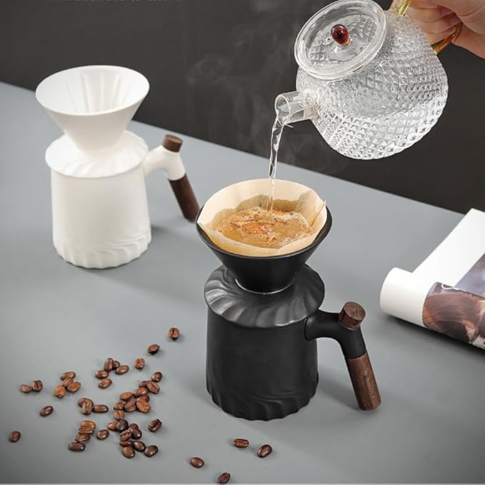 Handmade Black Pour Over Coffee Maker Set, Ceramic Coffee Dripper Brewer Heat Resistant Coffee Pot Decanter ACM02B