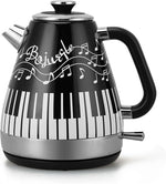 Load image into Gallery viewer, Artistic Electric Kettle with Hand-Applied Piano Keys and Music Note Stickers - 1.7L Stainless Steel Tea Kettle with LED Indicator, BPA-Free, 1200W Rapid Boil, Auto Shut-Off and Boil-Dry Protection