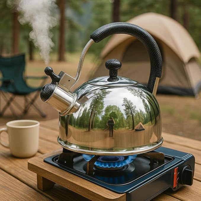 Creative Home 2.7 Qt 304 Stainless Steel Whistling Tea Kettle │ Polished Dome-Style Water Boiler with Heat-Resistant Cobra Handle and Loud Steam Signal │ Stylish Stove-Top Accessory and Gift