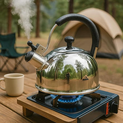 Creative Home 2.7 Qt 304 Stainless Steel Whistling Tea Kettle │ Polished Dome-Style Water Boiler with Heat-Resistant Cobra Handle and Loud Steam Signal │ Stylish Stove-Top Accessory and Gift