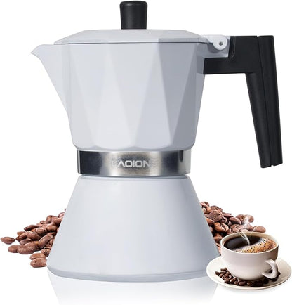 Moka Pot, 6-Cup Espresso Maker, 300ml Portable Stovetop Espresso Maker, Percolator Coffee Pot Compatible with Induction Cooktops, Suitable for Home and Camping (White)