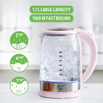 Load image into Gallery viewer, GreenLife 1.7 Liter Glass Electric Kettle, Easy One Touch Use, Quick Heating, Filtered Spout, LED Base, Auto Shut-Off, Cordless Serving, Coffee and Tea, Pink
