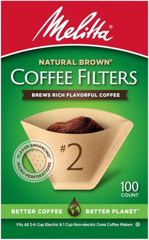 Melitta Cone Coffee Filters, Natural Brown, No. 2, 100-Count Filters (Pack of 6)
