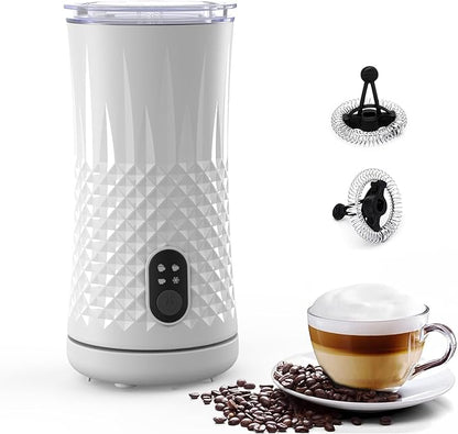 Electric Milk Frother and Steamer, Upgraded 4-in-1 Milk Frother with Auto Shut-Off, Quick and Effortless Frothing, Milk Foamer Frother for Coffee, Latte, Cappuccino, Hot Chocolates, White